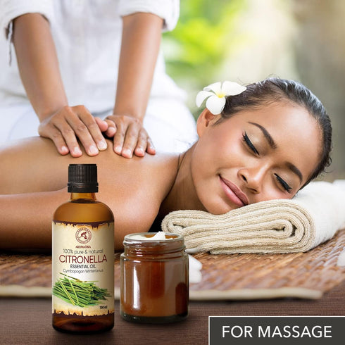 Citronella Essential Oil, 3.4 Fl Oz (100ml), 100% Pure & Natural for Massage, Sauna, Cosmetics