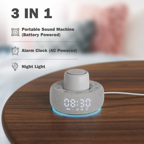 Paussion 25 Dimmable 7 White Noise Machine with Smart Alarm Clock, Soothing Sounds, Portable Sleep Sound Machine Aid