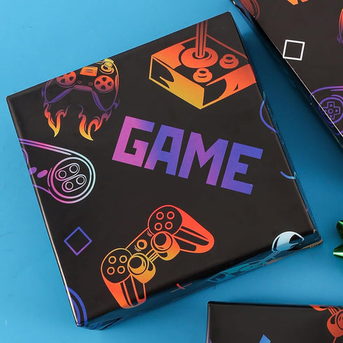 U'COVER Gaming Wrapping Paper, Birthday Gift Wrap for Boys Kids Girls Men, 3 Large Sheets Video Game Wrap Paper