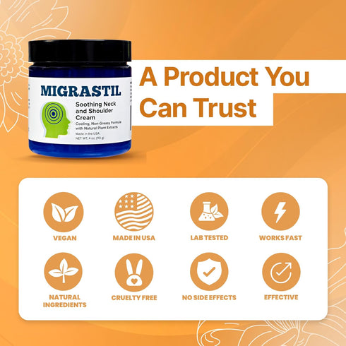 Basic Vigor Migrastil Soothing Neck & Shoulder Cream, Fast-Acting Non-Greasy Topical Cream - 4 oz.