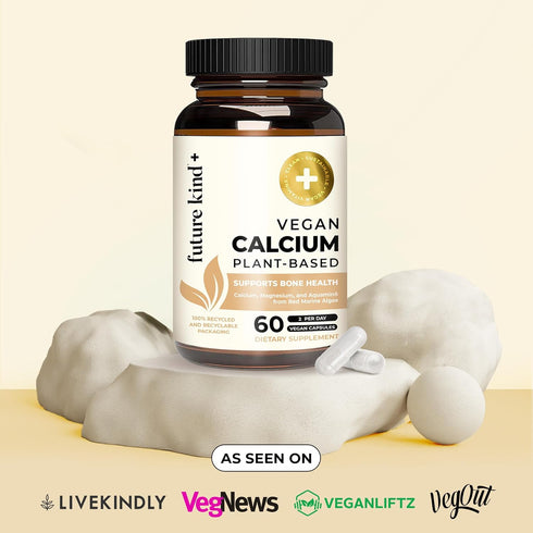 Future Kind Vegan Calcium Supplement, 60 Capsules - Plant-Based Calcium Magnesium for Teeth and Bone Support