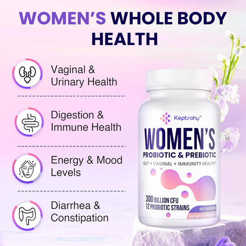 Vaginal Probiotics for Women - 300 Billion CFUs, 12 Strains with Prebiotic, Organic Cranberry Extract, 60 Capsules