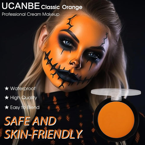 UCANBE Orange Face Body Paint Makeup Foundation, Professional Blendable Cream Greasepaint for Halloween Party