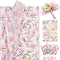 100 Sheets Pink Magnolia Flowers Printed Tissue Paper, Floral Pattern and Leaves Art Decorative Tissue for Gift Wrapping