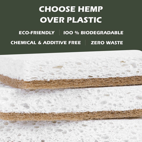 Plant-Based Kitchen Sponges, Eco-Friendly Biodegradable Sisal Hemp Sponges for Dishes, 12 Count