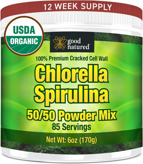 Good Natured Premium Chlorella Spirulina Powder, 85 Servings, Non-GMO, Vegan Organic Capsules, High Protein