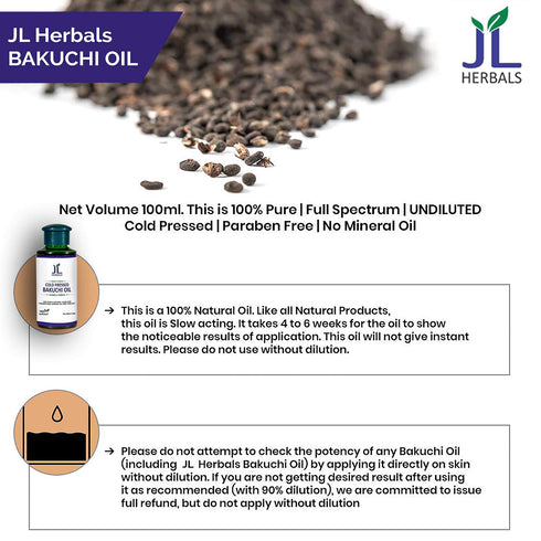 JL Herbals Bakuchi Oil 100ml (3.5 fl.oz) - 100% Pure & Undiluted Cold Pressed Oil for External Use Only