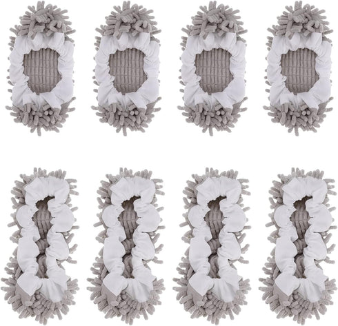 8 Pcs Mop Slippers Socks - Washable Reusable Microfiber Shoe Covers for House Cleaning (Grey).