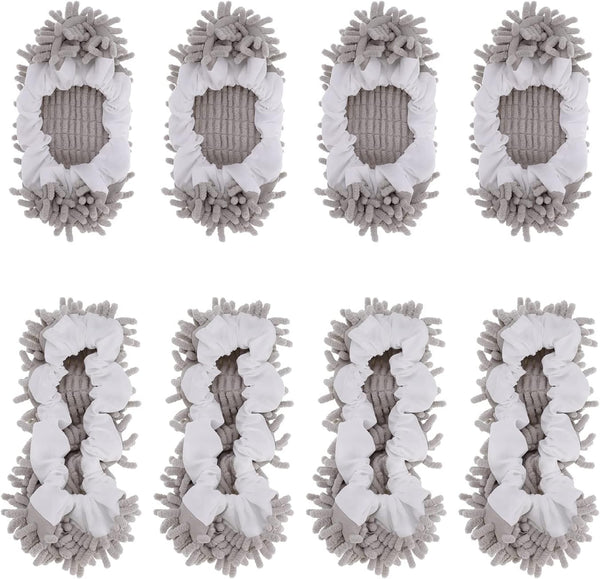 8 Pcs Mop Slippers Socks - Washable Reusable Microfiber Shoe Covers for House Cleaning (Grey).