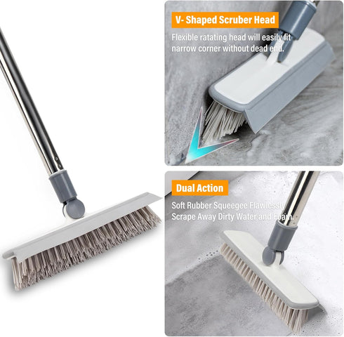Floor Scrub Brush, 4 in 1 Tile Tub Scrubber with Adjustable Long Handle for Bathroom/Shower/Tub/Tile Cleaning