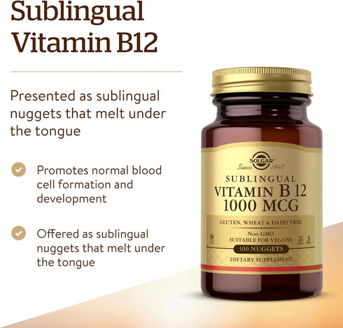 Solgar Vitamin B12 1000 mcg, 100 Nuggets, Energy Production, Healthy Nervous System, Non-GMO, Gluten Free, Kosher