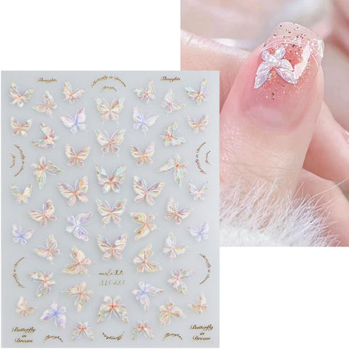 JMEOWIO 3D Embossed Aurora Butterfly Nail Art Stickers, Self-Adhesive 5D Decoration Accessories, 1 Sheet