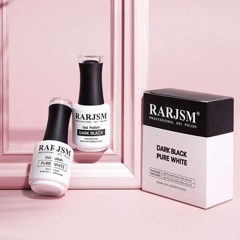 RARJSM Black and White Gel Nail Polish 15ml Soak Off UV LED Curing Required for French Manicure, 2pcs Set