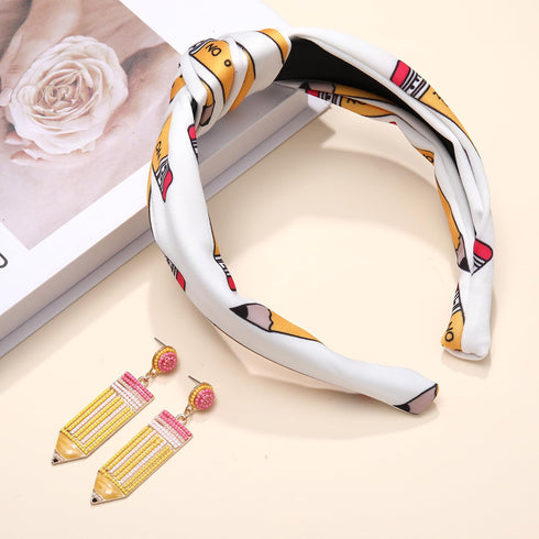 Teacher Headband for Women, Wide Knotted Pencil Crayon School Headband, Appreciation Gifts