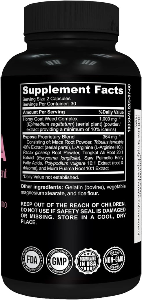 Esposa Female Libido Booster for Women – Natural Enhancement Pills with Horny Goat Weed, 60 Capsules