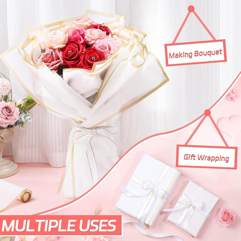 25 Sheets Flower Wrapping Paper - White Waterproof Floral Paper for Gift Box Packaging and DIY Crafts