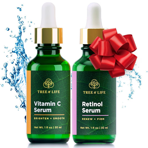 Tree of Life Beauty Facial Skin Care Set, Brightening & Firming, Vitamin C Serum + Retinol Serum, 2 Count