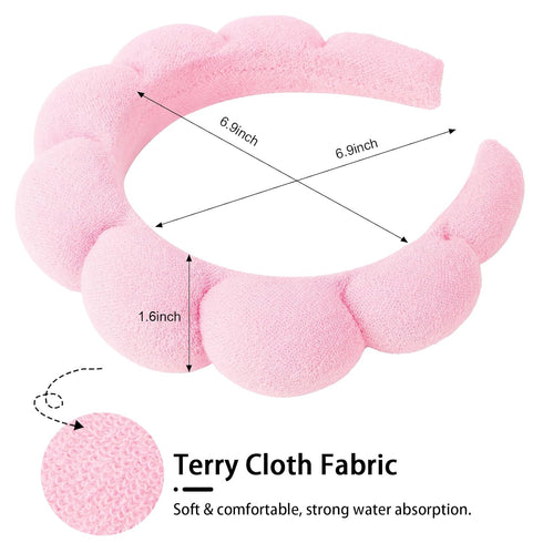 WHAVEL 3 Pack Spa Headband Skincare Headbands, Makeup Headband Sponge Terry Cloth Headbands Face Wash Headband Puffy Hair Band for Washing Face Women Girls (Pink)