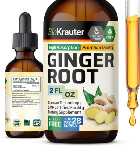 Ginger Root Tincture - Organic Ginger Root Extract - Natural Supplements for Overall Wellness - Vegan Drops 2 Fl.Oz.