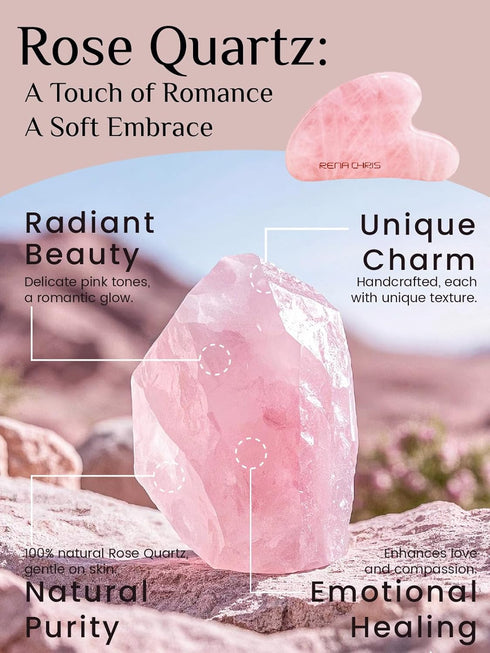 Rena Chris Gua Sha Facial Tools, Rose Quartz Tool for Acupuncture, Manual Massage for Jawline Sculpting