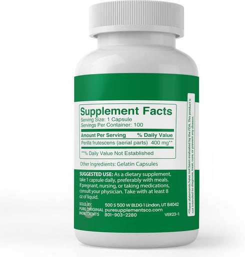 PURE ORIGINAL INGREDIENTS Perilla (100 Capsules), Always Pure, No Additives or Fillers, Lab Verified