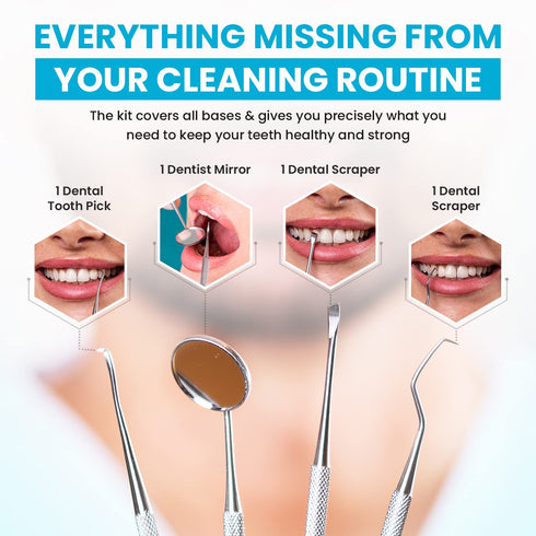 Dental Tools Set for Teeth Cleaning, Stainless Steel Scraper and Mouth Mirror for Plaque and Tartar Removal (Aqua)