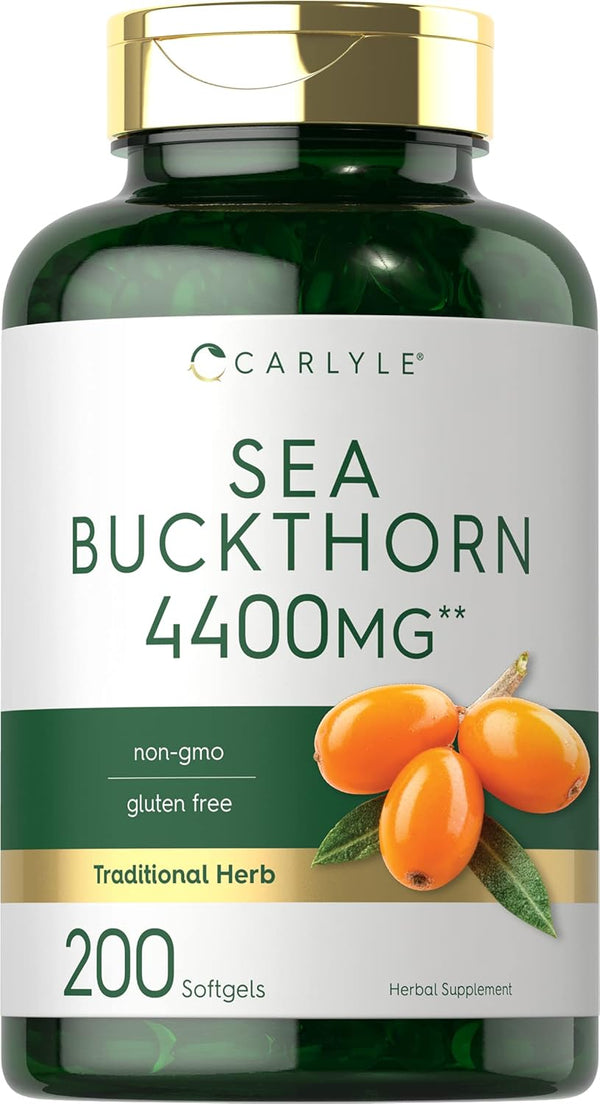 Carlyle Sea Buckthorn Oil Capsules 4400mg 200 Softgels, Non-GMO, Gluten Free Sea Buckthorn Berry Oil Supplement