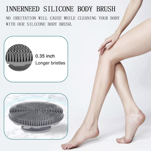 INNERNEED Food-grade Soft Silicone Body Scrubber Shower Brush Handheld Cleansing Skin Brush, Gentle Exfoliating and Lather Well (Black+Gray)