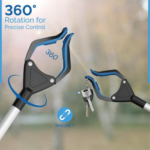2024 Upgrade PowerGrip T9 Grabber Reacher Tool, 32" with Magnet, Wide Jaw, Foldable, Steel Cable, 96 Grip Points