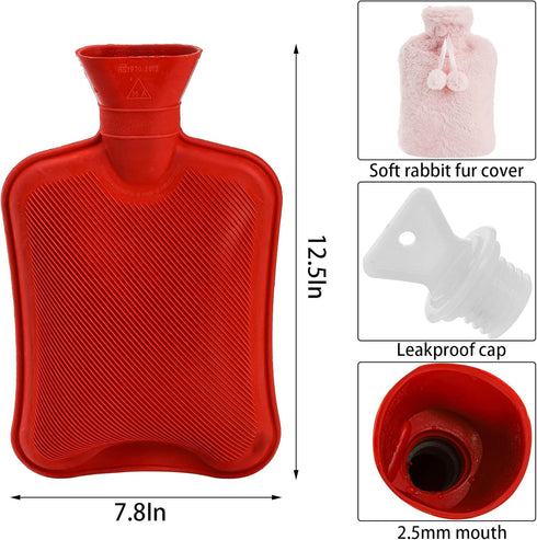 Set 2 2 WUWEOT of Hot Water Bottle with Soft Cover, Liter Rubber Water Pad, Hot Compress Bag and Cold Therapy Bag