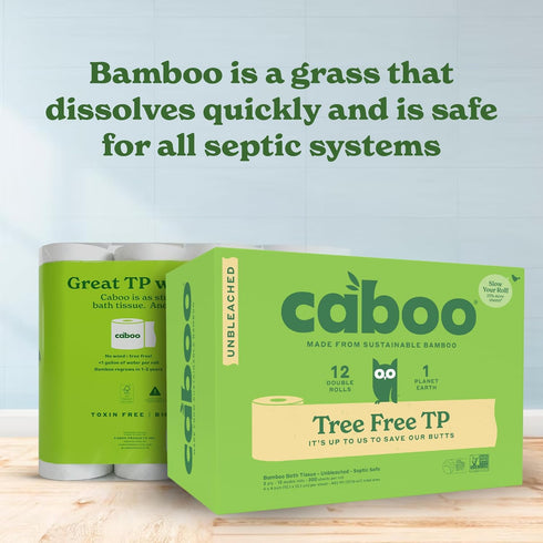 Packaging, 2 Pack 12 300 Caboo Tree Free Unbleached Toilet Paper | Plastic Free Septic Safe, Eco Friendly, Chemical
