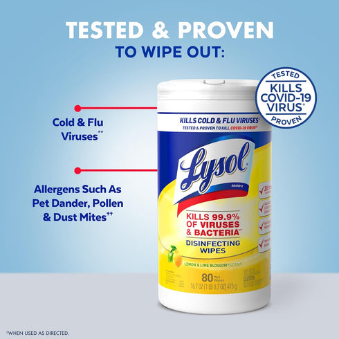 Pack 4 Lysol Disinfectant Wipes, Multi-Surface Antibacterial Cleaning Wipes, For Disinfecting and Cleaning, Lemon