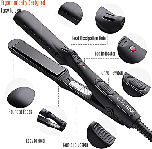 LOVANI Mini Flat Iron, Tourmaline Ceramic Small Hair Straightener, Dual Voltage Travel Hair Iron with Insulated Bag