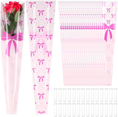 Kolldenn 100 Pcs Mother's Day Single Rose Sleeve with 100 Pcs Flower Water