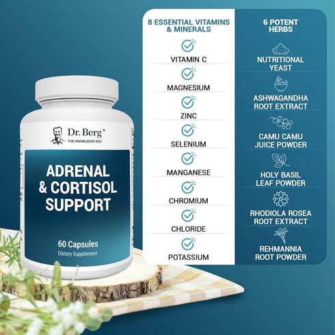 Dr. Berg Adrenal & Cortisol Capsules, Adrenal Supplement for Mood, Focus, Relaxation, Stress Support, 60 Capsules