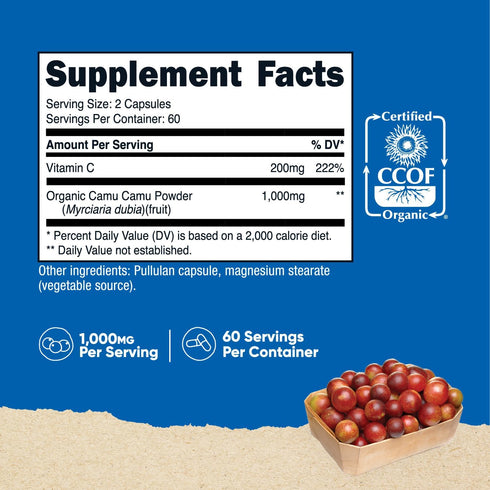 Nutricost Camu Camu 1000mg, 120 Capsule - CCOF Certified Made with Organic Camu Camu, Non-GMO, Gluten Free