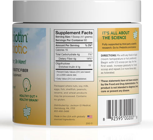 Prebiotin Prebiotic Fiber Supplement Powder, 8.68 oz, Supports Digestive Health & Weight Management, Gluten-Free