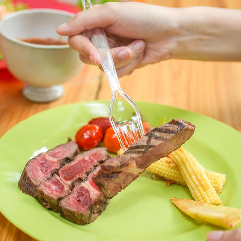 POSATE Heavy Duty Clear Plastic Forks, Disposable Pack of 60