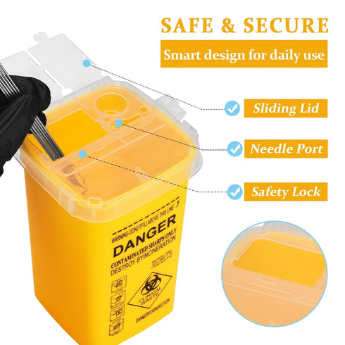 3pcs Needle Disposal Boxes for Tattoo Supplies, Sharps Containers Waste Boxes (Yellow)