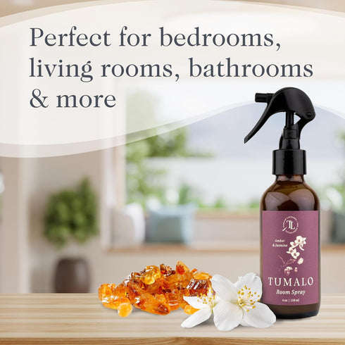 Room Spray, All-Natural Home Fragrance, Pure Essential Oil Air Freshener & Odor Eliminator, Amber & Jasmine, 4 oz