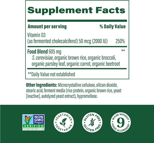 MegaFood Vitamin D3 2000 IU (50 mcg) - Immune Support Supplement - Bone Health - 60 Tabs