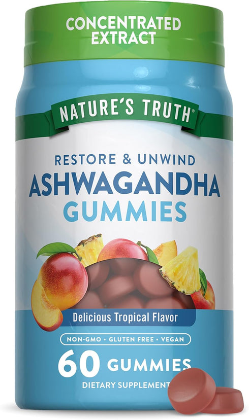 Nature's Truth Ashwagandha Gummies | 60 Tropical Flavor Gummies | Vegan, Non-GMO, Gluten Free Supplement