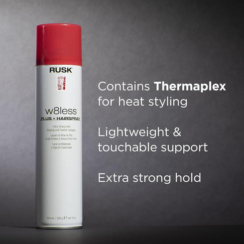 RUSK Designer Collection W8less Plus Extra Strong Hairspray, 10 Oz, Long-Lasting Support