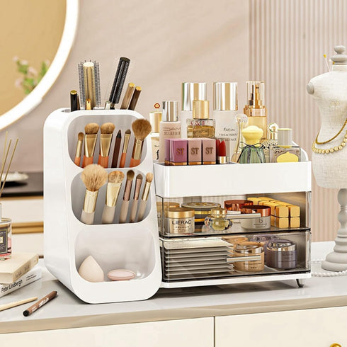Large Capacity Makeup Organizer with Drawers for Vanity, Bathroom & Bedroom Desk, Easy Storage for Cosmetics, White