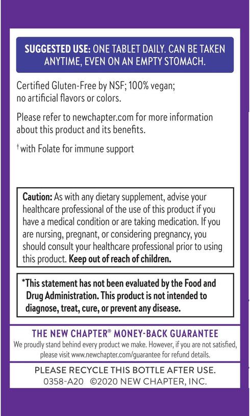 New Chapter Vitamin B Complex - Fermented, USDA Organic, ONE Daily for Energy & Brain - 60 Count