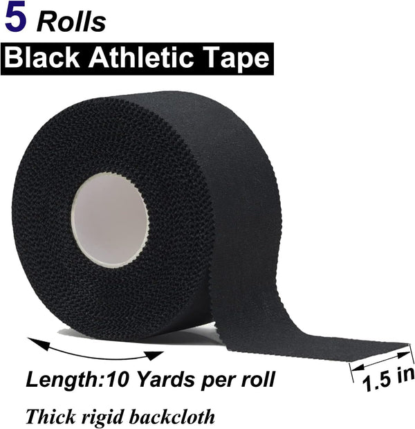 Tape,5 Pack ADMITRY Athletic Black Sports Tape,Strong Stick No Sticky Residue for Hockey Climbing Sports Medical