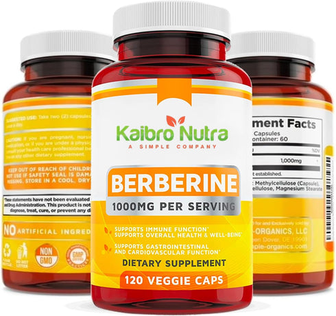Kaibro Nutra Berberine 500mg (1000mg Per Serving) for Supports Healthy Immune Function, Antioxidant, Gastrointestinal &