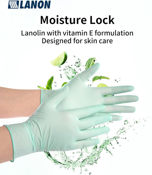 LANON 5 mil Vitamin-E Coated Latex Disposable Gloves, Food-Contact Grade, Green, Small