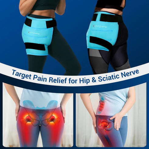 Comfytemp Large Hip Ice Pack Wrap for Pain Relief, Sciatica, Hip Replacement, Reusable Gel Ice Pack for Injuries, FSA