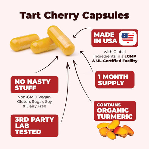 Turmeric Curcumin & Tart Cherry Extract Capsules with Black Pepper, Aid Uric Acid Balance, Joint Health, 2 Pack